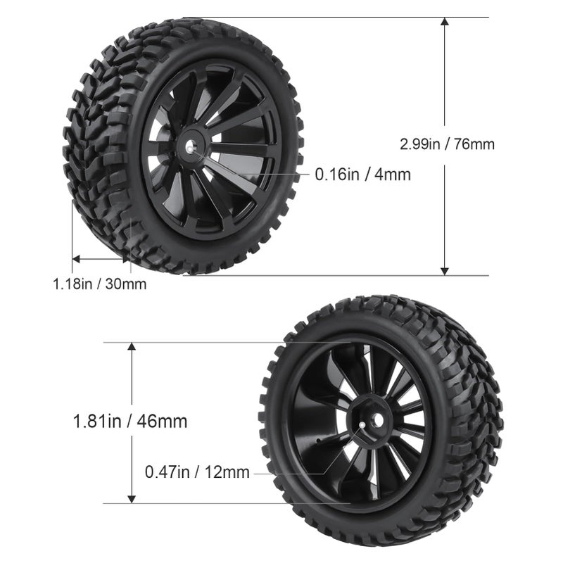 HobbyPark Outer Diameter 2.99 inch / 76mm Rubber RC Car Tires & Wheel Rims Foam Inserts 12mm Hex Hub (4-Pack) - Image 2